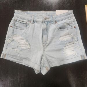 American Eagle Outfitters Women's Light Blue Distressed Denim Shorts